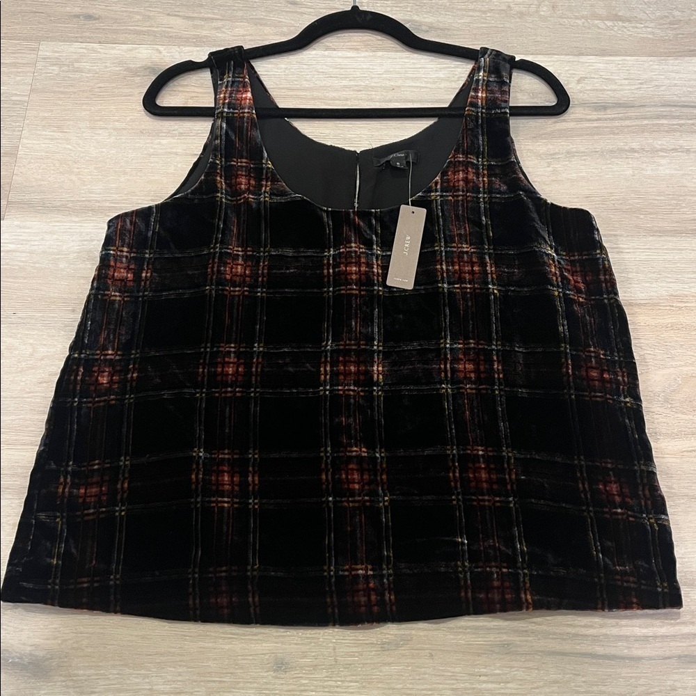 NWT J. Crew Velvet Tank Top Stewart Tartan plaid women’s holidays party lined - Picture 7 of 12